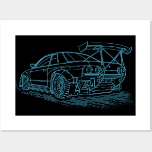 Nissan Skyline GTR R32 Lineart Blueprint Posters and Art